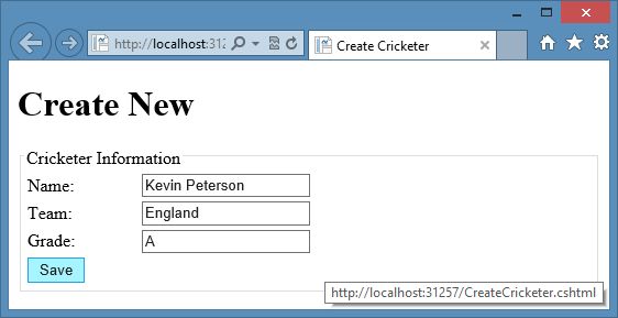 Enter Record in WebMatrix